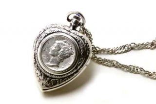 Mercury Dime Silvertone Heart Locket Watch with —
