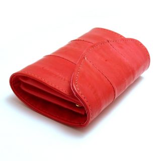 genuine eel skin leather small coin purse case red
