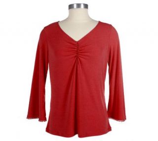 Cydney Mar Fluid Jersey 3/4 Sleeve Top w/Embellishment   A71124