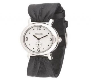 Paola Valentini Sterling Oval Case Leather Strap Watch —