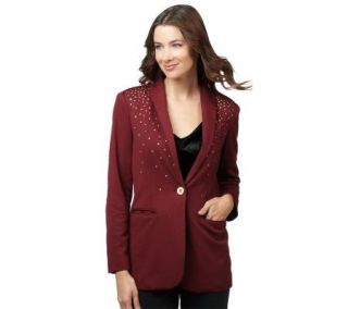 Susan Graver Soho Ponte Jacket with Button & Embellishments — 
