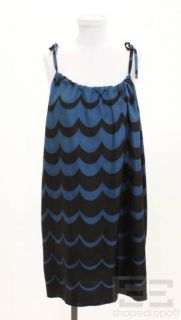 Corey Lynne Calter Blue Navy Scalloped Print Silk Sleeveless Sac Dress