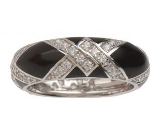 Hidalgo Diamonique Sterling Enamel Diamond Pattern Band Ring