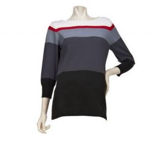Bob Mackies Scoop Neck 3/4 Sleeve Colorblock Ombre Sweater —