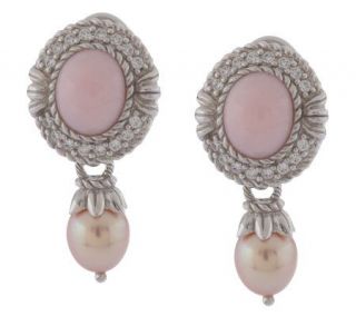 Judith Ripka Sterling Pink Opal & Cultured Pearl Drop Earrings