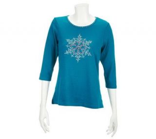 Quacker Factory Sparkle & Shine Holiday Motifs 3/4 Sleeve T shirt 