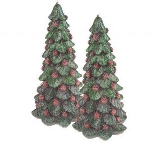 Set of 2 11 Evergreen Tree Shaped Candles by Bill Blass —