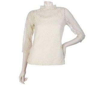 DASH by Kardashian 3/4 Sleeve Lace Top with Exposed Zipper — 