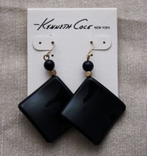 Kenneth Cole Jewelry Curved Rhombus Shape Earrings Black Gold Beads