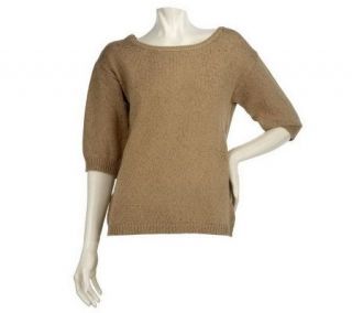 Motto 3/4 Sleeve Scoop Neck Mixed Yarn Sweater —