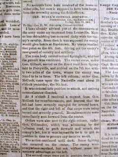  Newspapers Battle of Perryville Kentucky Corinth Mississippi