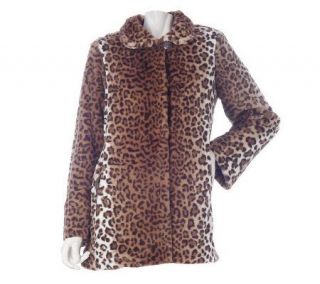 Dennis Basso Faux Fur Leopard Print Coat with Full Lining —