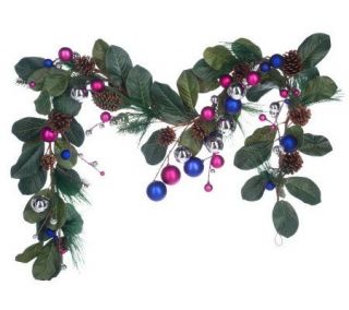 Isaac Mizrahi Live 6 Magnolia Leaf Garland with Ornaments —