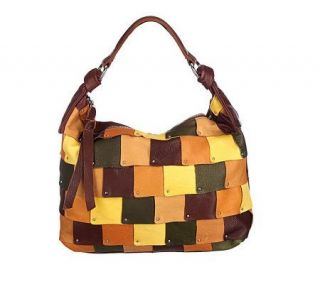 Makowsky Glove Leather Patchwork Design Zip Top Hobo Bag — 