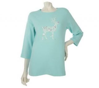 Quacker Factory 3/4 Sleeve Winter Sparkle T shirt —