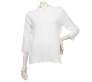 Denim & Co. Stretch 3/4 Sleeve Thermal Polo Shirt —
