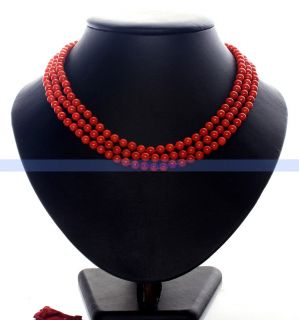 beautiful 17 3 strands 6mm round red coral necklace
