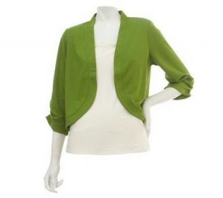 Susan Graver Ponte Knit Bolero with 3/4 Ruched Sleeves —