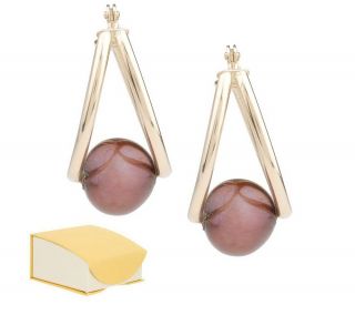 Gemstone Bead Tension Set Split Hoop Earrings, 14K w/Gift Box