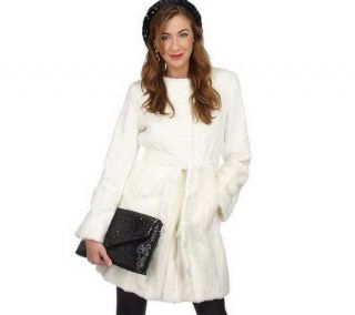 Luxe Rachel Zoe Faux Fur Collarless Coat with Belt   A96336