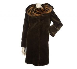 Dennis Basso Faux Fur Coat with Sculpted Collar —