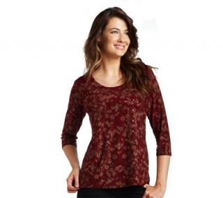 Susan Graver Liquid Knit 3/4 Sleeve Printed Top —