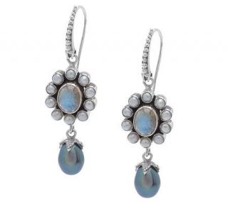 Sandra Singh Sterling Labradorite & Cultured Pearl Dangle Earrings