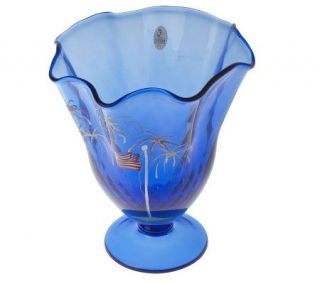 Fenton Art Glass Cobalt PatrioticFooted Swung Vase —