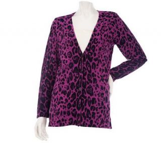 Joan Rivers Leopard Print Long Sleeve Knit Cardigan —