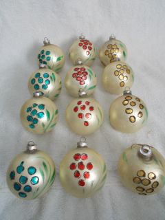 Antique Vintage Lot of 12 Glass Christmas Ornaments Made in West
