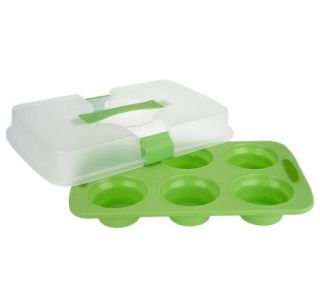 Technique Silicone Collapsible 6 Cup Muffin Pan w/Carry Lid — 