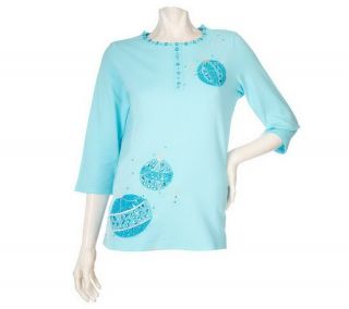 Quacker Factory 3/4 Sleeve Holiday Joy Knit T shirt —