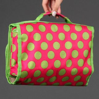 Polka Dot Pink Green Bow Large Organizer Cosmetic Bag