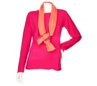 Susan Graver Soft Acrylic Crew Neck Sweater with 2 Tone Scarf