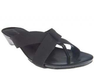 Andrew Geller Stretch Low Wedge Thong Sandals —