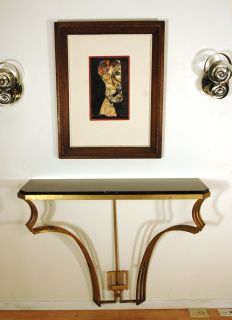 Hollywood Regency Robert Mito Block Brass Console Table