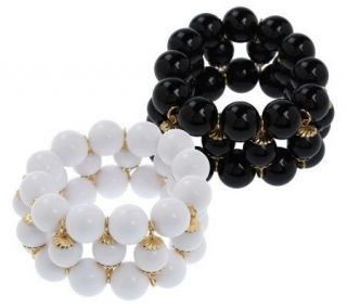 Set of 2 Colors of the Season Beaded Wide Stretch Bracelets — 