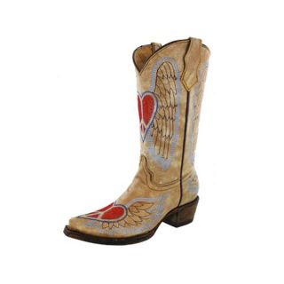 Corral Teen Angel Wing Heart Peace Sign Antique Tan Cowgirl Boots