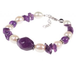 Ross Simons Amethyst and Cultured FreshwaterPearl Bracelet —