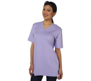 Denim & Co. Essentials Short Sleeve Oversized V neck T shirt