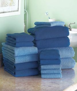 16 Pc. Cotton Bath Towel Set Blue Bath Sheets, Hand Towels
