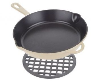 Technique Enameled Cast Iron 10 Round Frypan w/Grill Plate —