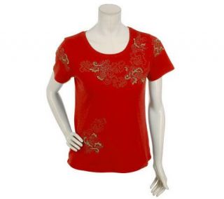 Indigo Moon Scoopneck Embroidered Short Sleeve T shirt —