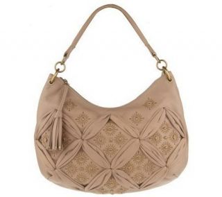 Fiore by Isabella Fiore Leather Hobo with Gathering and Embroidery