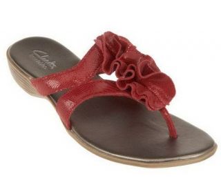 Clarks Bendables Dusk Azure Leather Thong Flower Sandals —