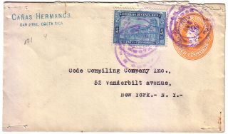 costa rica uprated pse cover to usa 1925 columbus