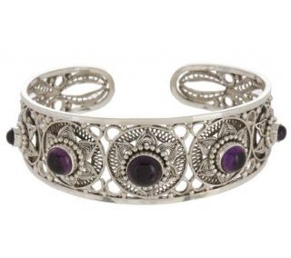 Artisan Crafted Sterling Amethyst Open Work Average Cuff —