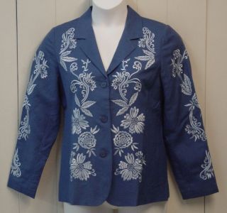 Victor Costa Occasion Embroidered Fully Lined Jacket Size M Blue