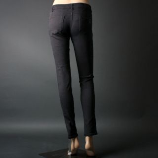 Dark Gray Charcoal Women Distressed Straight Leg Skinny Colored Jeans