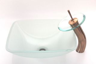 Tempered Glass Vessel Sink Copper Waterfall Faucet & Drain Combo